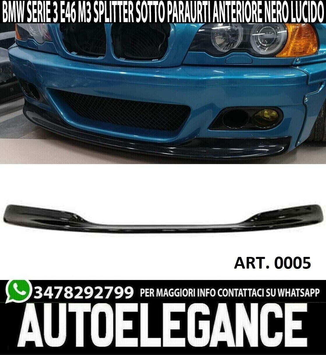 BMW SERIE 3 M3 E46 BAJO PARACHOQUES DELANTERO ABS NEGRO BRILLO DIVISOR..