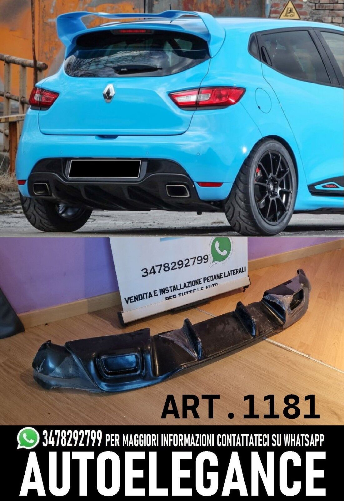 DIFFUSORE ADATTO PER RENAULT CLIO 4 IV 2012-2019 LOOK ST NERO LUCIDO 1181