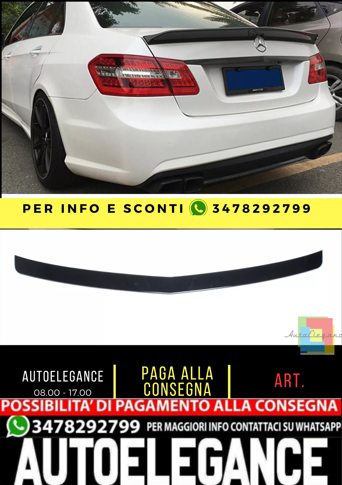 😎Spoiler posteriore adatta  per Classe E W212 berlina verniciato effetto E63😎