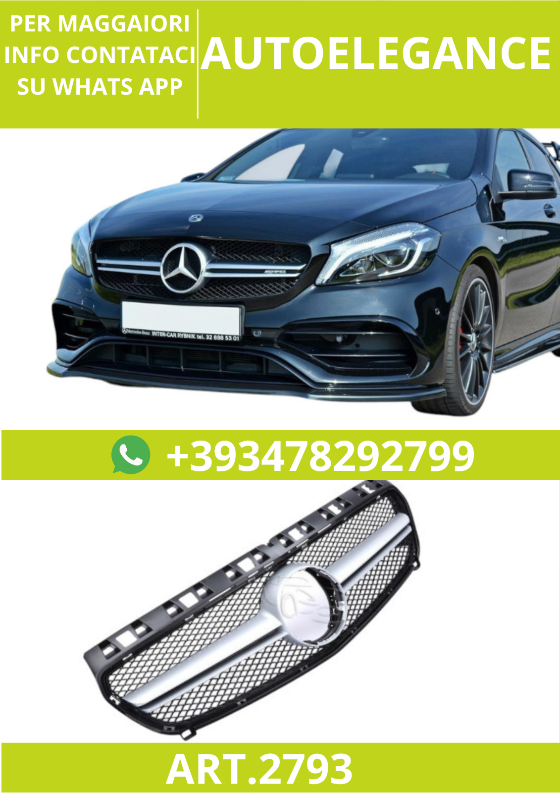 ART.2793 Calandre Sport Adapt&eacute; Pour Mercedes Classe A W176 (2012+)