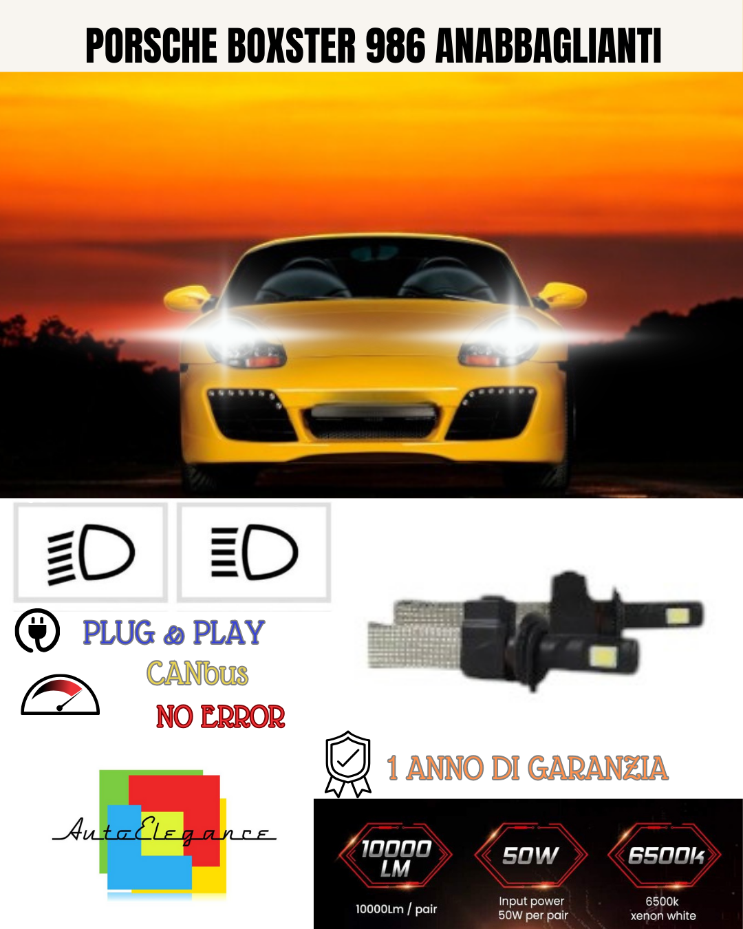 KIT LED H7 ANABBAGLIANTE PORSCHE BOXSTER 986 6400 LUMEN 6000K