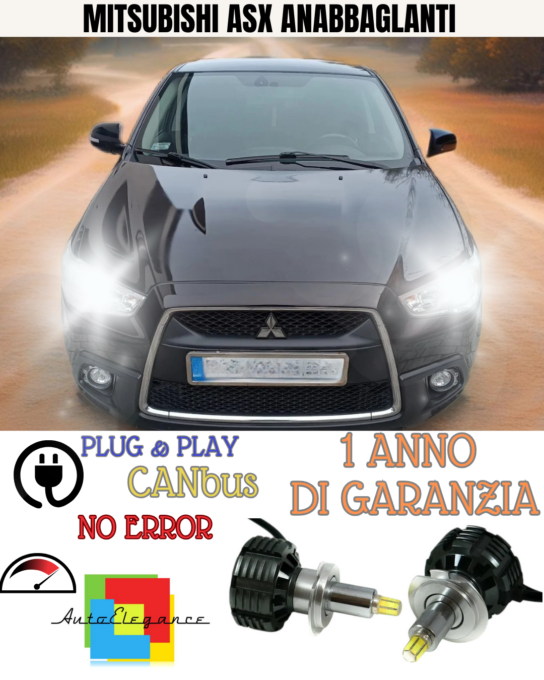 KIT FULL LED ANABBAGLIANTI H7 6000K CANBUS LENTICOLARI 360 MITSUBISHI ASX