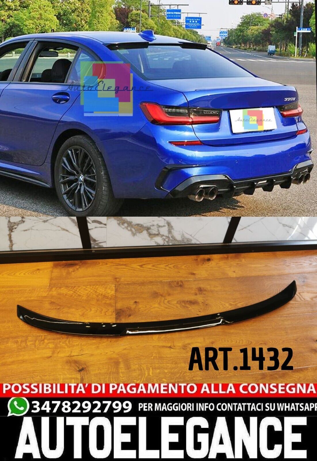 ALER&Oacute;N DE VENTANA TRASERA APTO PARA BMW SERIE 3 G20 2019-2022 LOOK M4 NEGRO BRIL