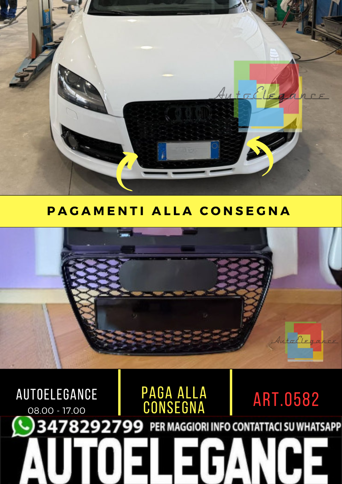 0582 GRIGLIA ADATTA PER AUDI TT 8J 2006-2014 LOOK RSTT NERO LUCIDO