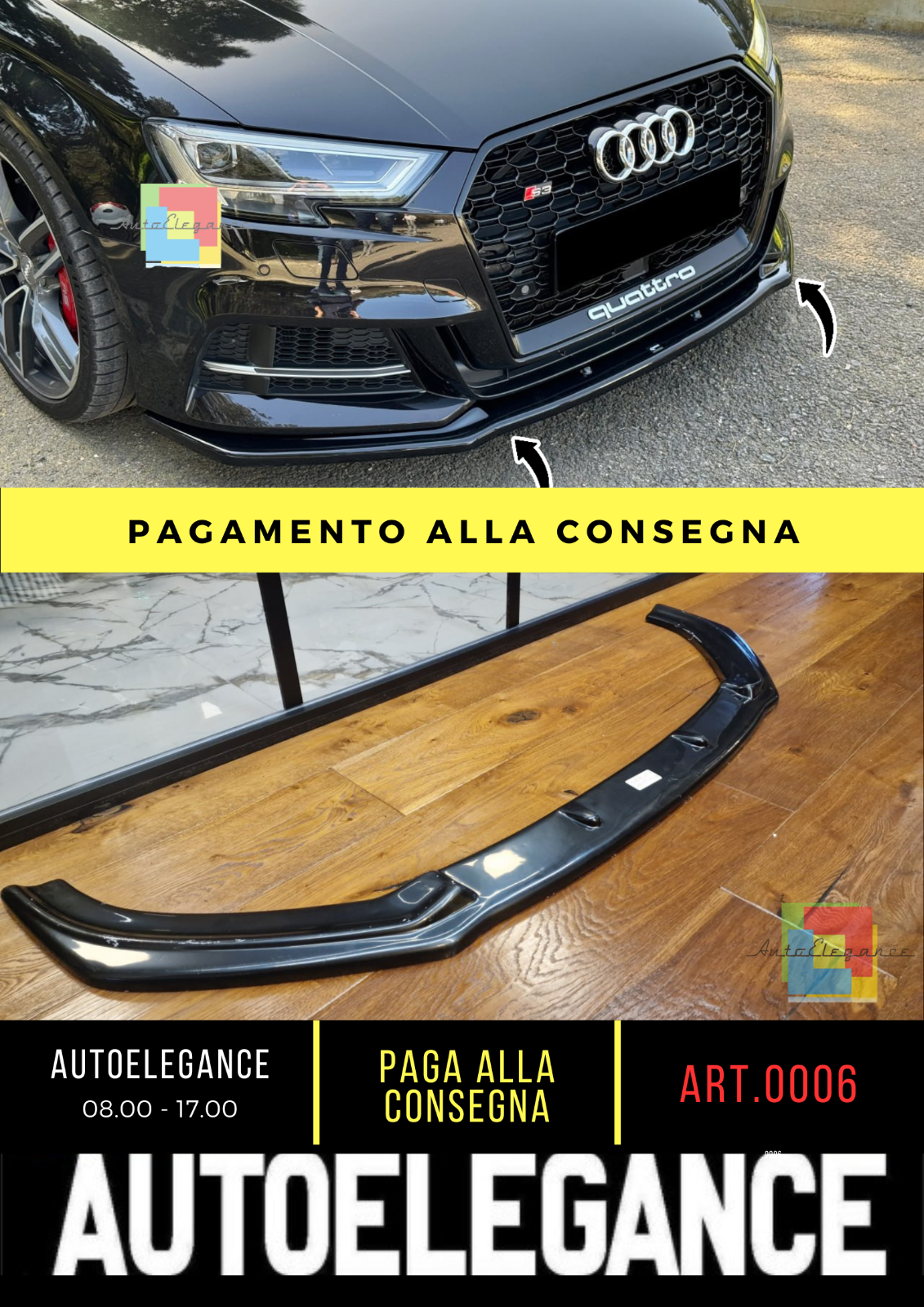 ?0006 SPLITTER ADATTO PER AUDI A3 8V 2016-2020 S3 S-LINE NERO LUCIDO?