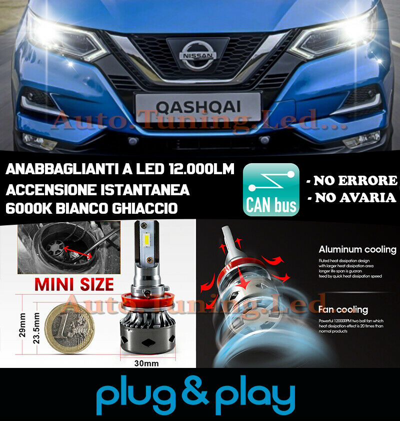 LAMPADE ANABBAGLIANTI LED NISSAN QASHQAI J11 LIFT ISTANTANEO NO AVARIA 12.000LM