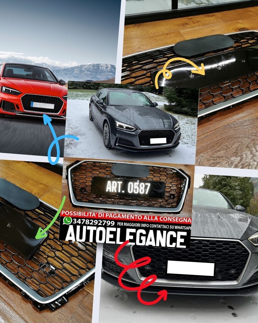 K&Uuml;HLERGRILL GEEIGNET F&Uuml;R AUDI A5 F5 2016+ K&Uuml;HLERLOOK RS5 HONEYCOMB SATIN EDGE
