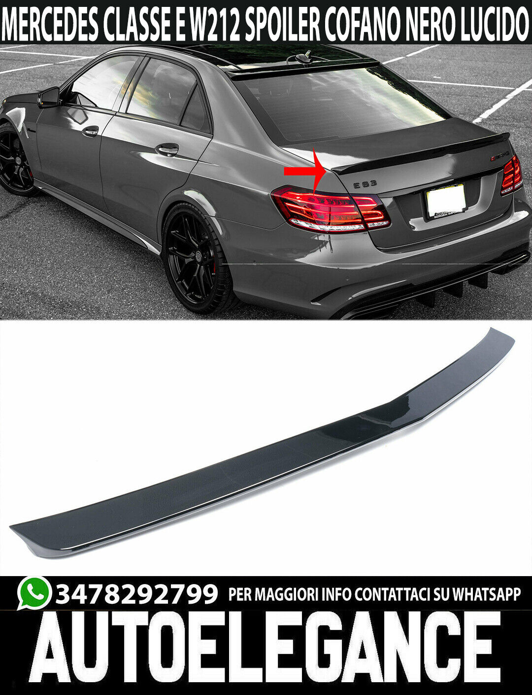 Mercedes Classe E W212 Berline Spoiler Arri&egrave;re AMG sur Le Coffre Noir Poli