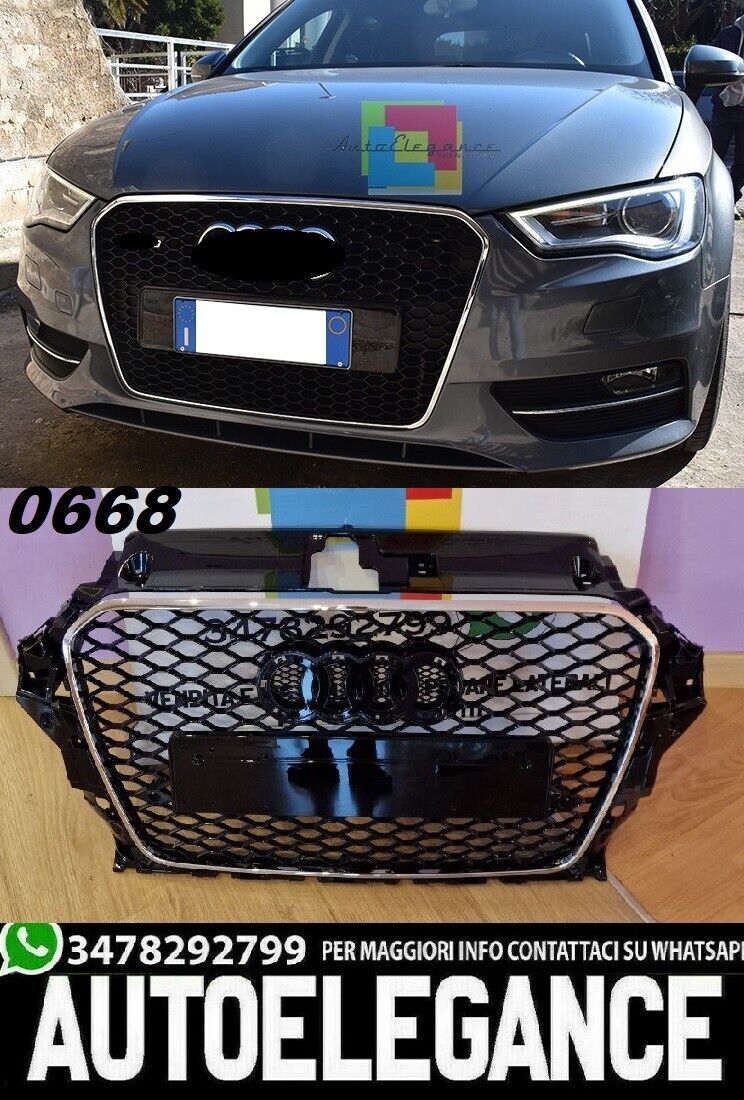 GRIGLIA ANTERIORE AUDI A3 8V 2012-2015 CALANDRA S3 RS3 CROMATA  NIDO D'APE 0668