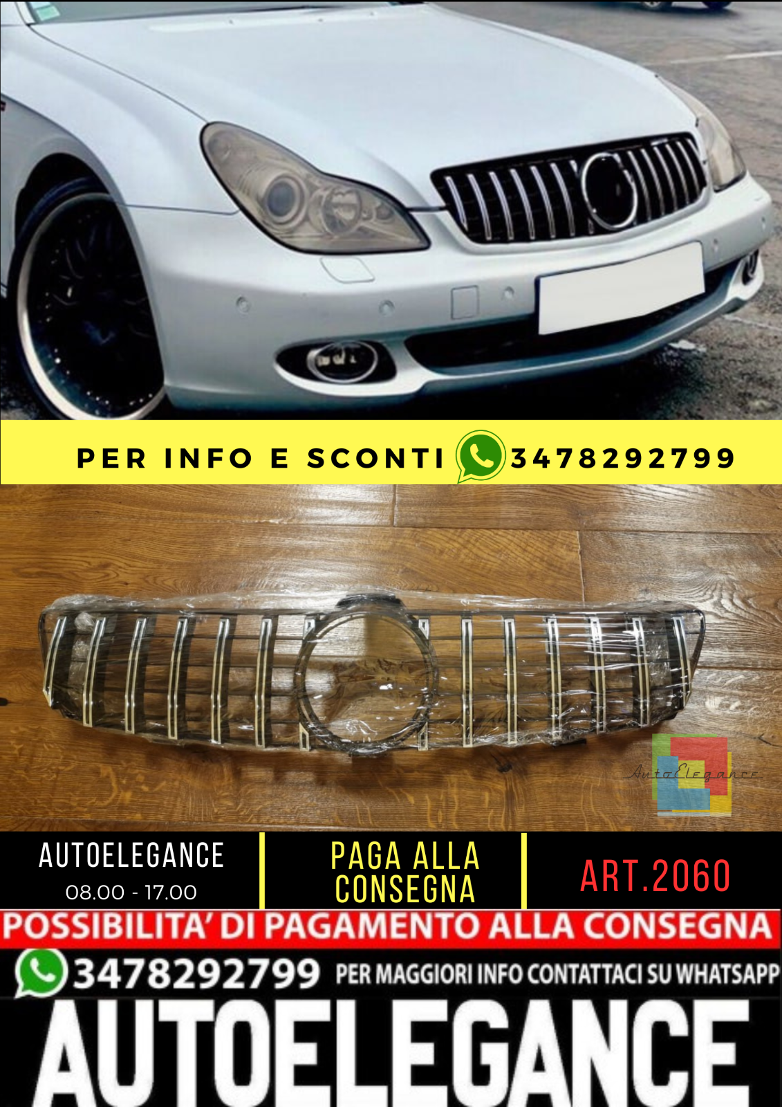💥2060 GRIGLIA ADATTO PER MERCEDEZ BENZ CLS W219 2005-2008 LOOK GT CROMATA💥