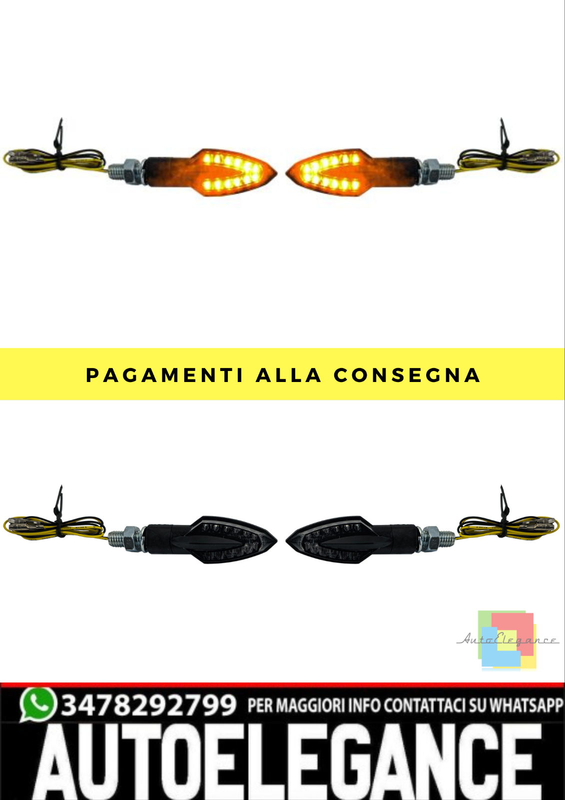 ??Indicatori di direzione a LED per motociclette universali neri con marchio E??