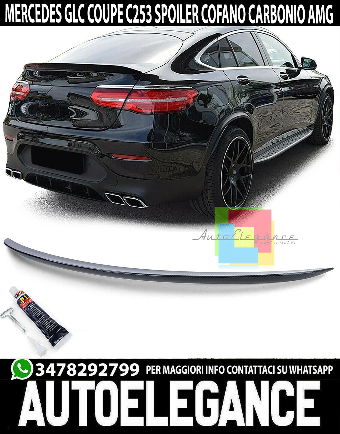 SPOILER POSTERIORE COFANO PER MERCEDES GLC COUPE C253 2015-2020 CARBONIO AMG