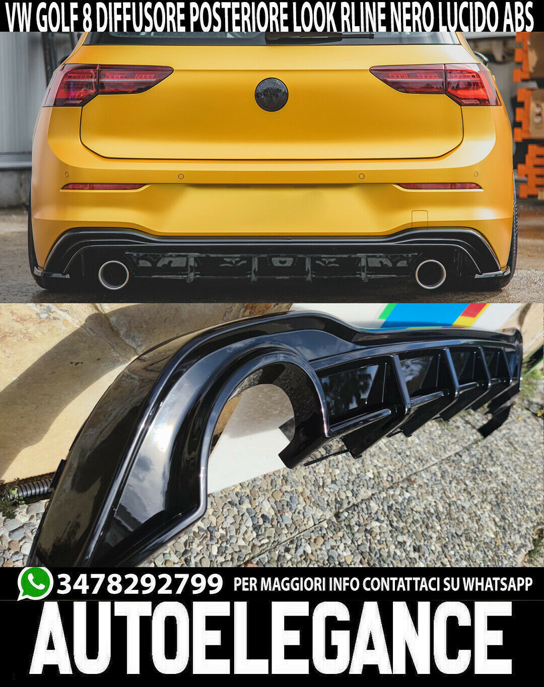 DIFFUSORE POSTERIORE PER VW GOLF 8 2019+ SOTTO PARAURTI TERMINALI GTI NERO