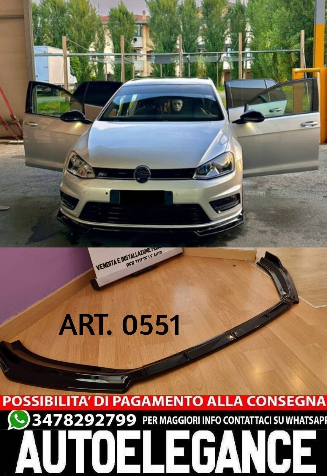 SPLITTER ADAPT&Eacute; POUR GOLF 7 - 7.5 2012-2019 LOOK NOIR BRILLANT TOP DESIGN SPORTI