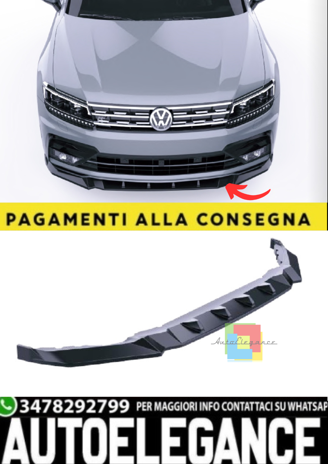 Front SPLITTER for Volkswagen Tiguan Mk2 R-Line (2015&ndash;2020) &ndash; Shiny Black