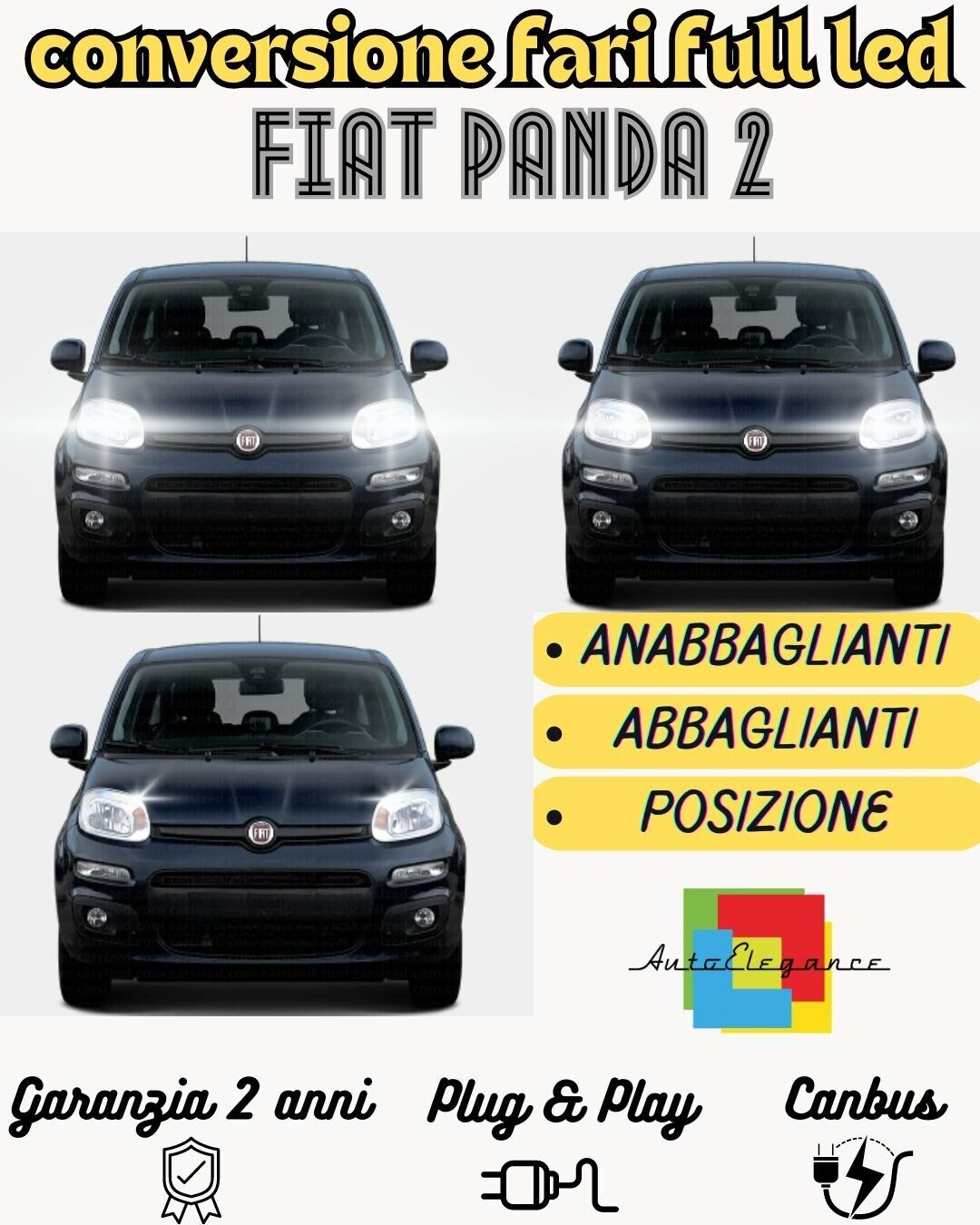 KIT FULL LED H4 PER FIAT PANDA 2 II 169 6000K BIANCO CANBUS + LUCI POSIZIONE W5W