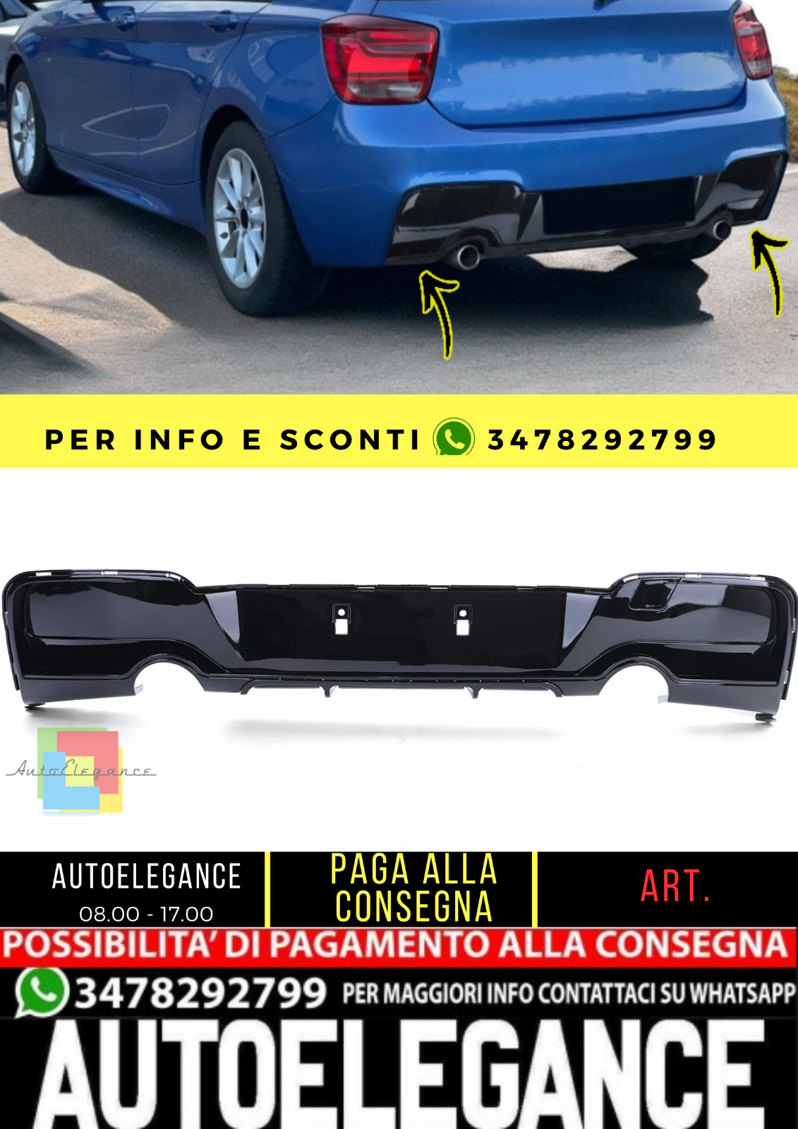 Diffusore posteriore sportivo performante lucido per serie 1 BMW F20 F21