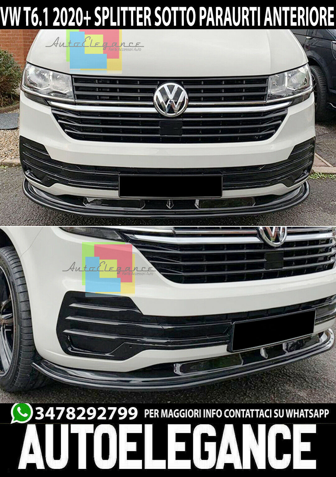 1190 SPLITTER VW TRANSPORTER T6.1 2020+ SOTTO PARAURTI  ABS NERO LUCIDO LAMA