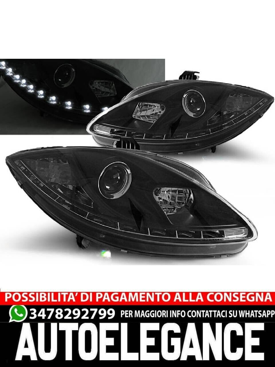 Scheinwerfer Vorne True DRL Schwarz f&uuml;r Seat Leon Altea 09-12