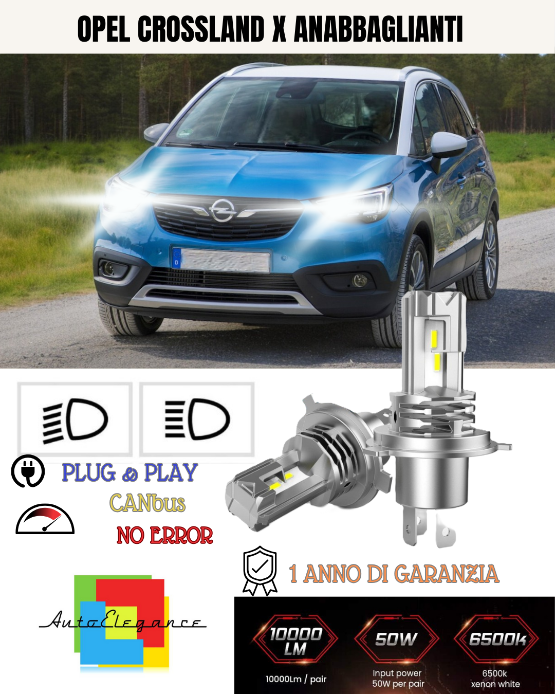 KIT LED H7 OPEL CROSSLAND X 6000K BIANCO 6000 LUMEN CANBUS ANABBAGLIANTI