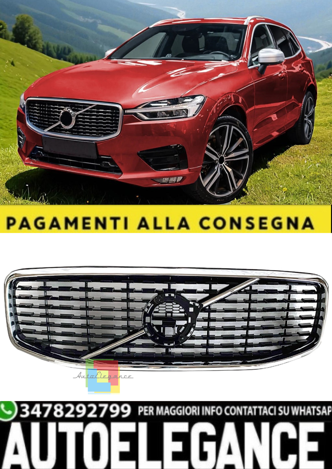 Gitter Sportfahrwerk Vorne Schwarz Gl&auml;nzend f&uuml;r Volvo XC60 II ( Ab 2017 IN )