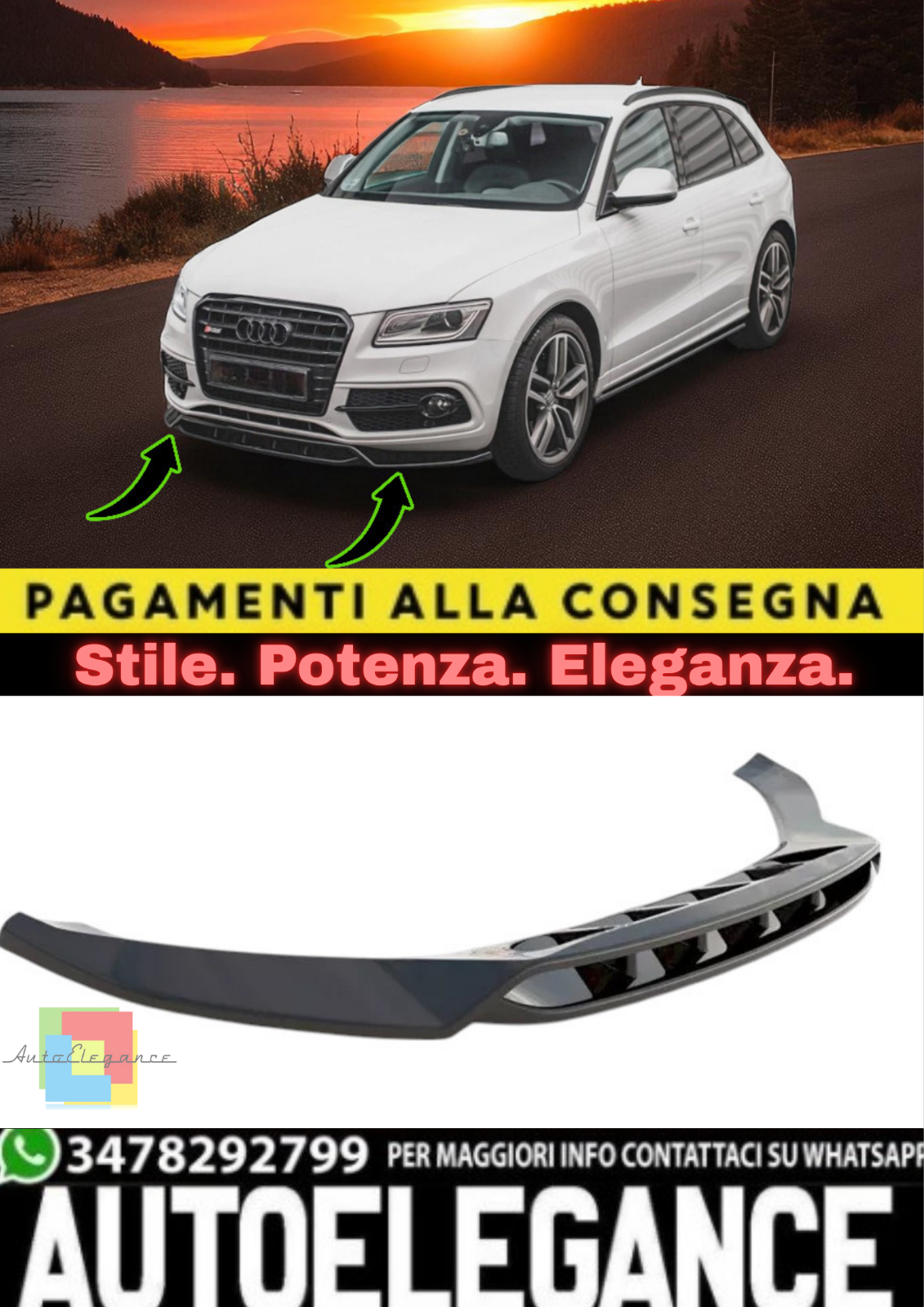 Splitter Anteriore in ABS Nero Lucido per Audi SQ5 MK1 (8R)