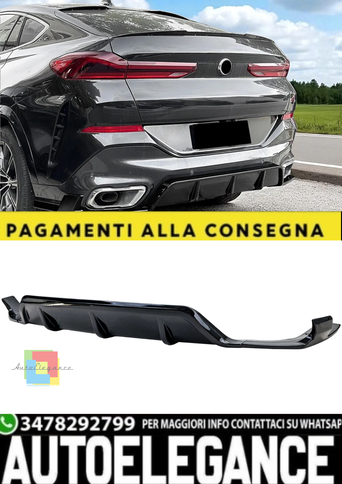 Diffusor Hinten Performance Black Gloss f&uuml;r BMW X6 G06 (Von 2019 )