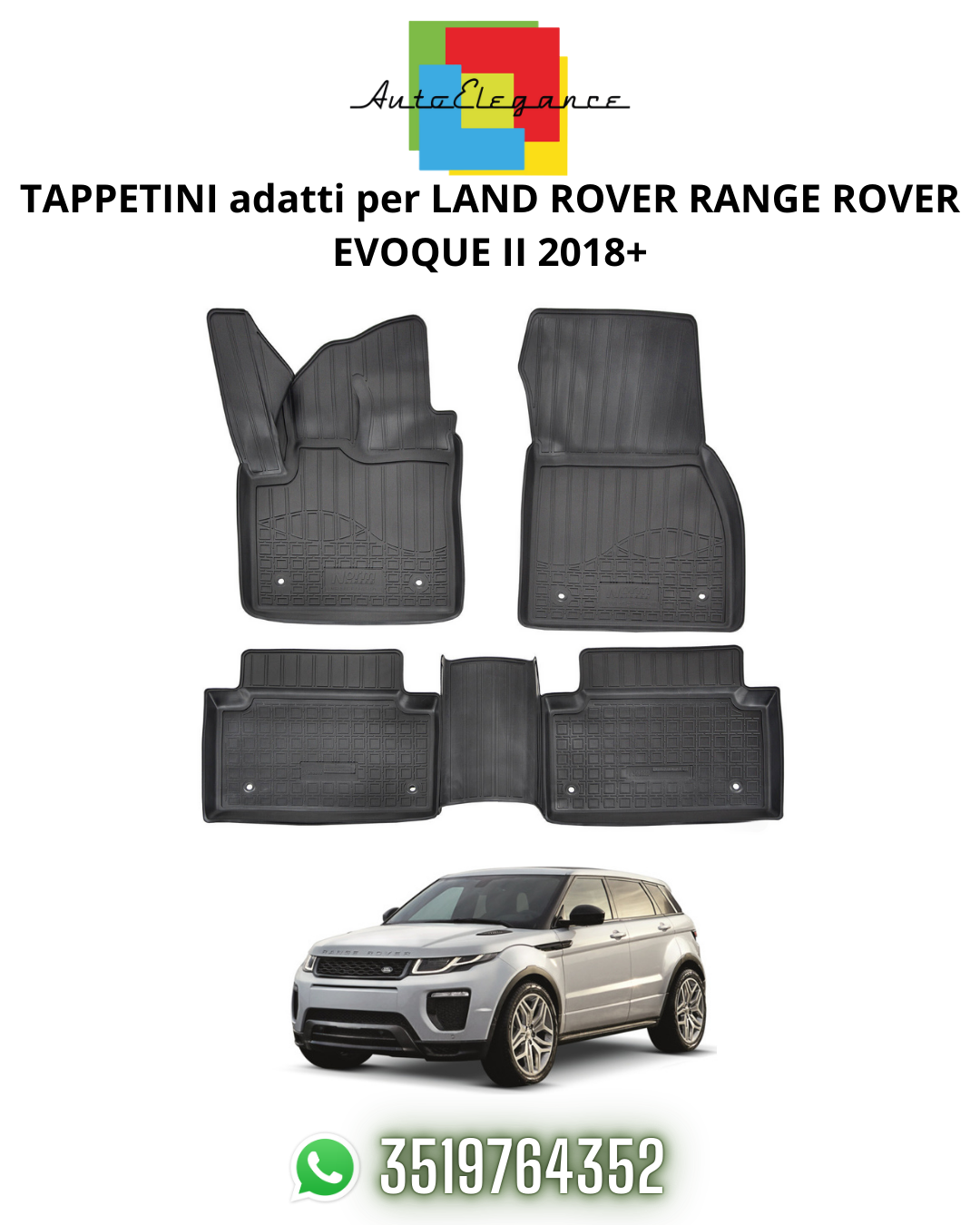 TAPPETI , TAPPETINI AUTO IN GOMMA ADATTI PER LAND / RANGE ROVER EVOQUE II 2018+