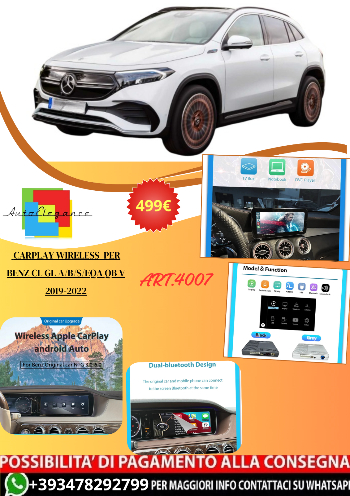 ART.4007 CarPlay Wireless Benz CL GL A/B/S/EQA QB V 2019-2022