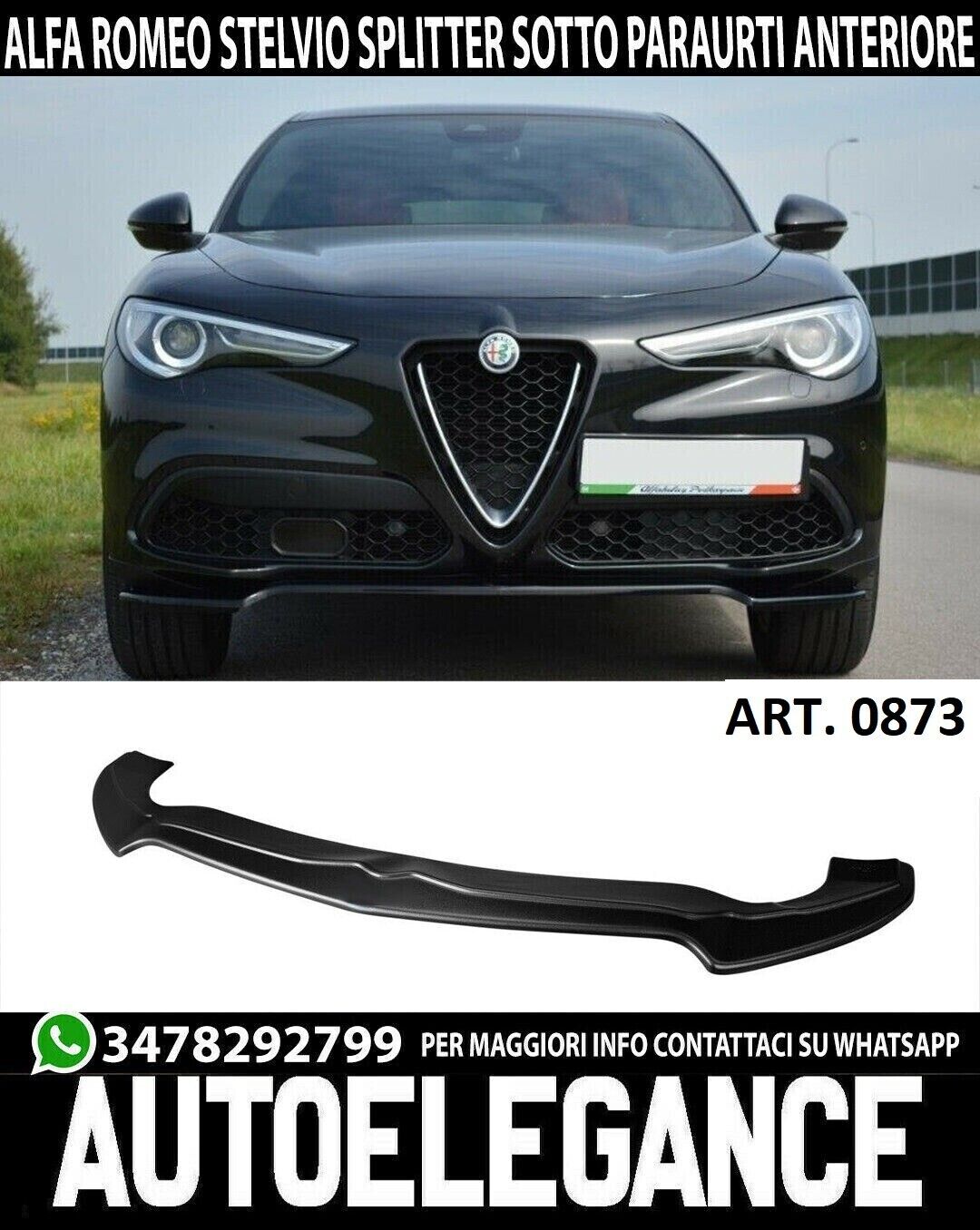 Lame Alfa Romeo Stelvio S&eacute;parateur Pare-Choc Noir Mat ABS L&egrave;vre