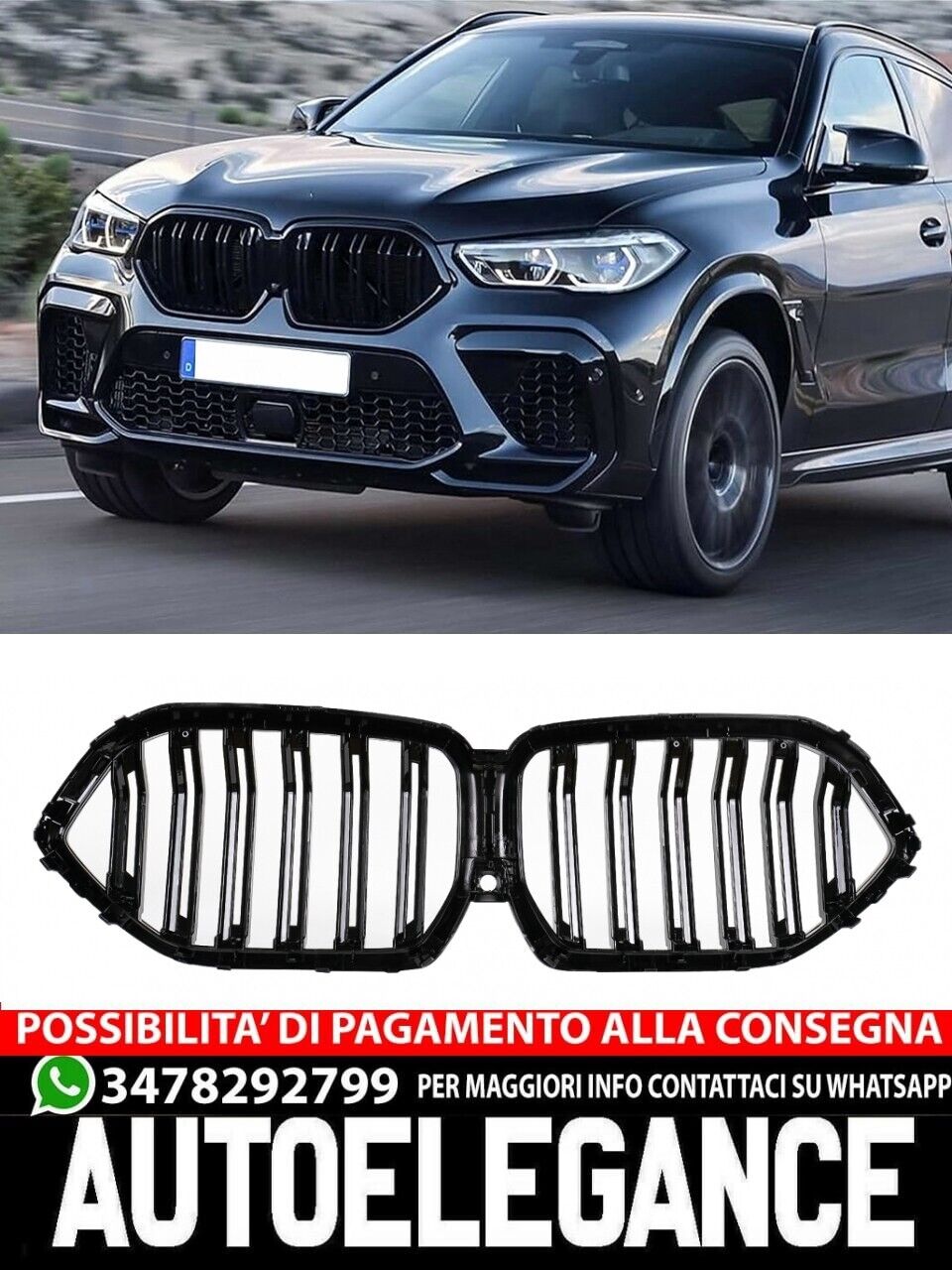 Griglie centrali a doppio rene adatte per BMW X6 G06 (2019&ndash;) Double Stripe