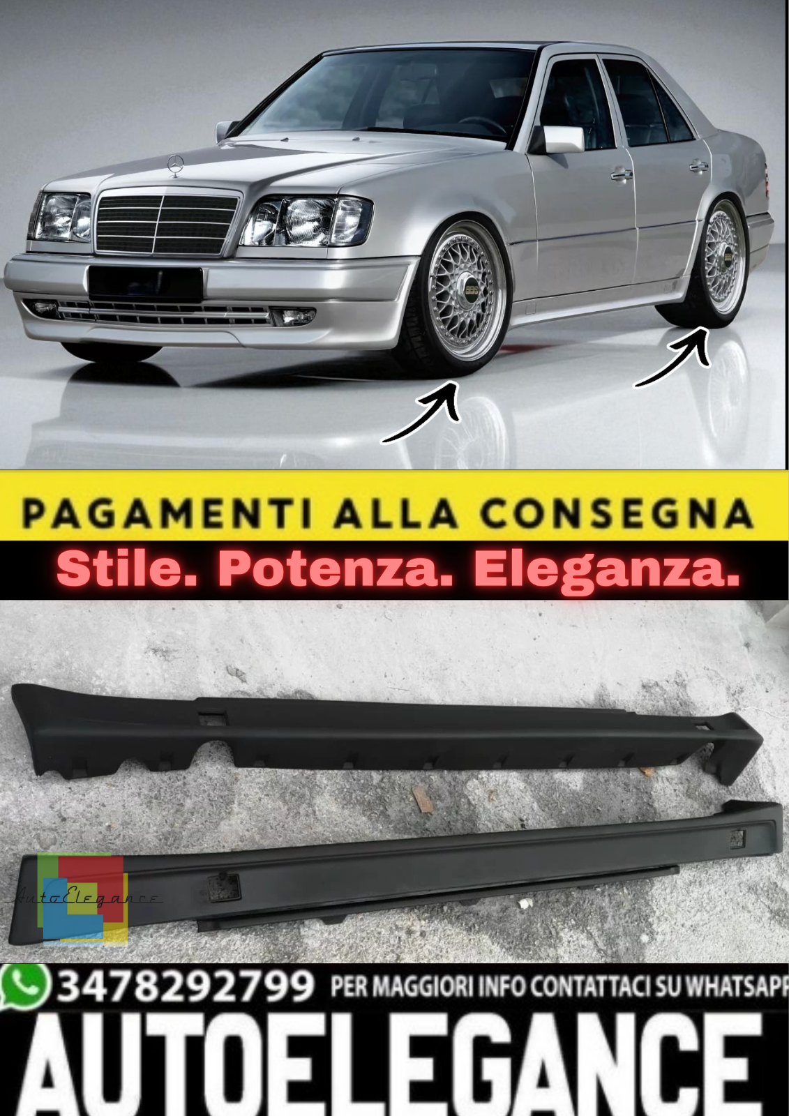 Schweller Seitenlichter Stil AMG f&uuml;r Mercedes W124 (1984&ndash;1995) &ndash; Paar IN ABS