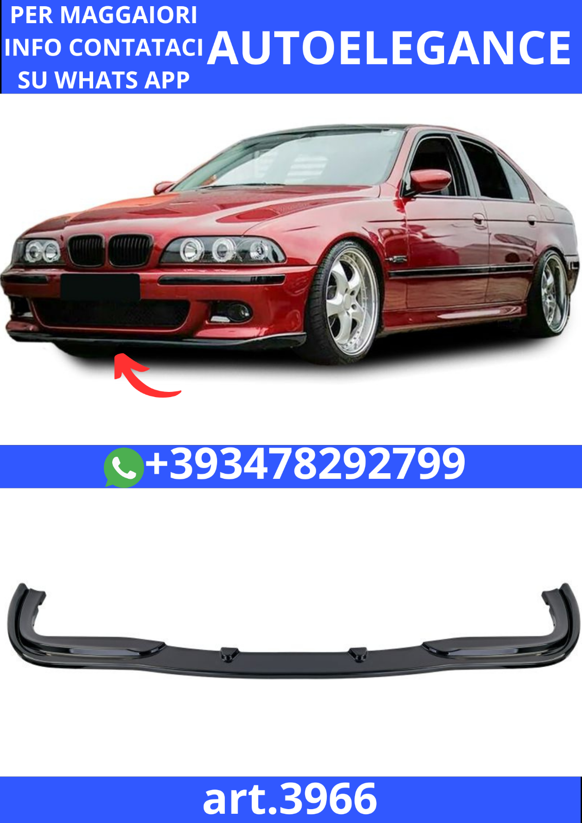 splitter nero lucido adatto per BMW Serie 5 E39 Pre-Facelift 1995-2000