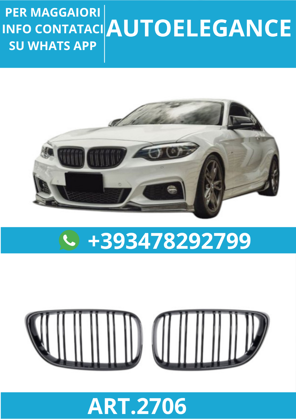 ART.2706 Gitter Sportfahrwerk Doppelt Reeds Schwarz Gl&auml;nzend f&uuml;r BMW F22/F23/