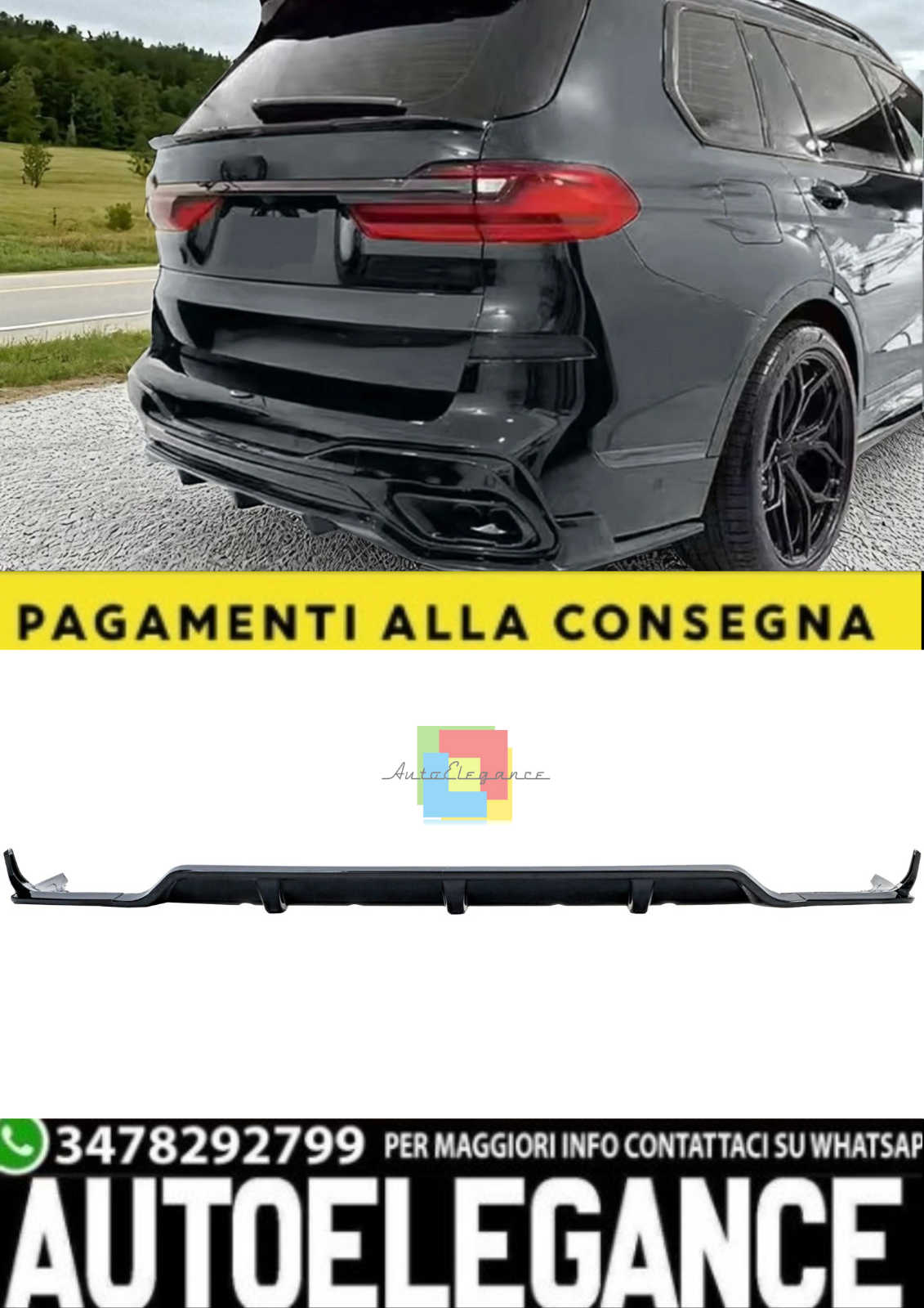 Diffusor Hinten Performance Schwarz Gl&auml;nzend f&uuml;r BMW X7 G07 (Von 2019 )