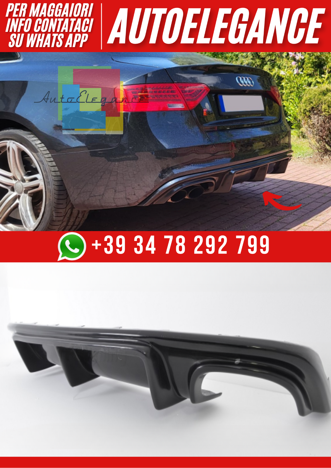 ??Diffuseur Arri&egrave;re pour Audi A5 8T Cabriolet S-LINE 2011 &ndash;2016 &ndash; Look Sportif