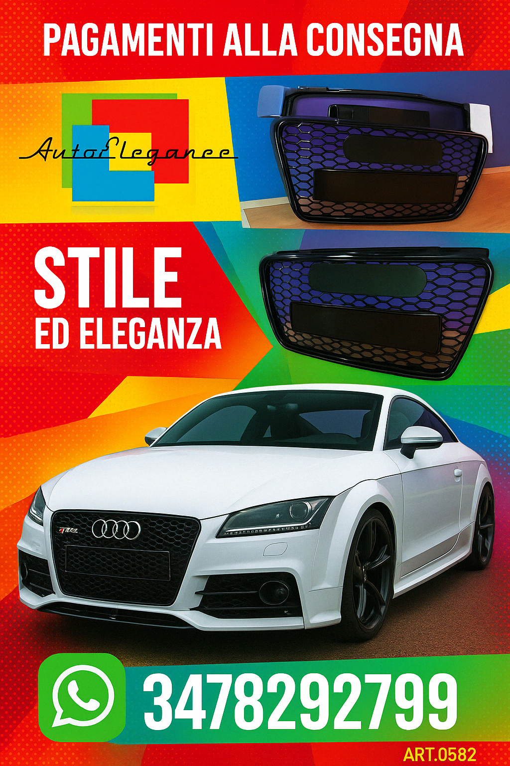 ?0582 GRIGLIA ADATTA PER AUDI TT 8J 2006-2014 LOOK RSTT NERO LUCIDO?