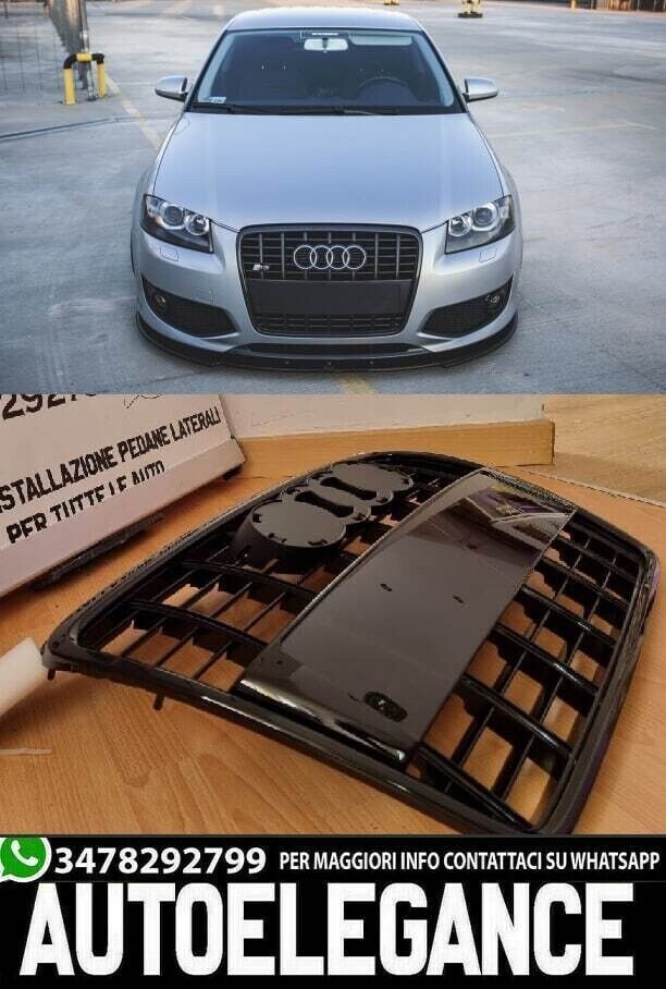 parrilla adaptable para audi a3 8p look s3 total black negro brillante 05-08