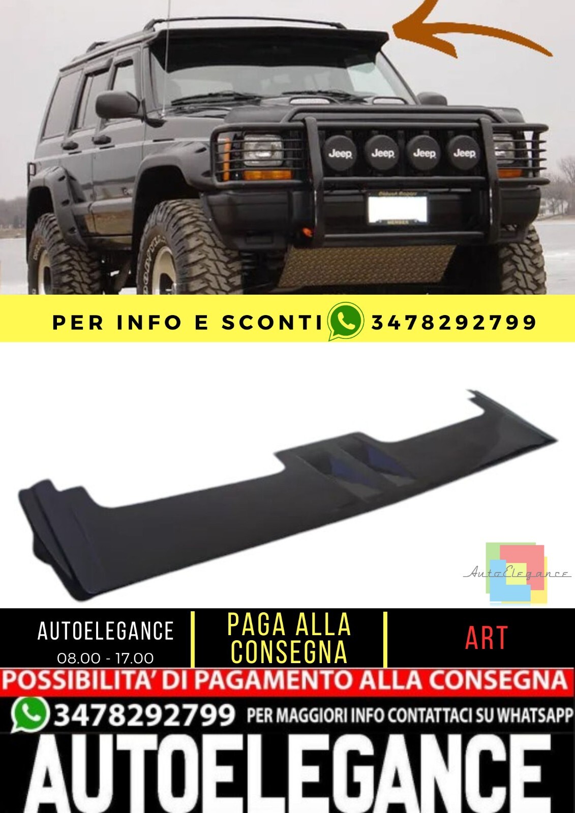 KIT SPOILER PARABREZZA / DEFLETTORE ADATTO PER JEEP CHEROKEE XJ