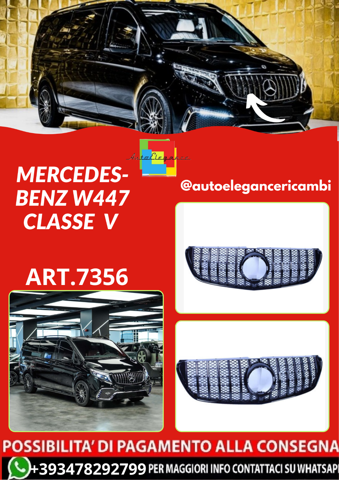 ART.7356 PARRILLA MERCEDES-BENZ W447 CLASE V NEGRO