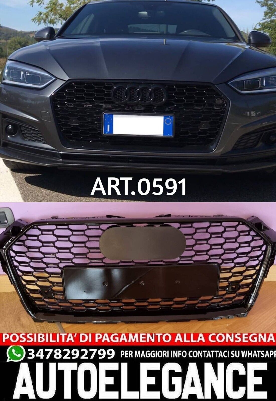 K&Uuml;HLERGRILL, GEEIGNET F&Uuml;R AUDI A5 F5 2016-2019, SCHWARZ, RS5-OPTIK, SPORTLICHES