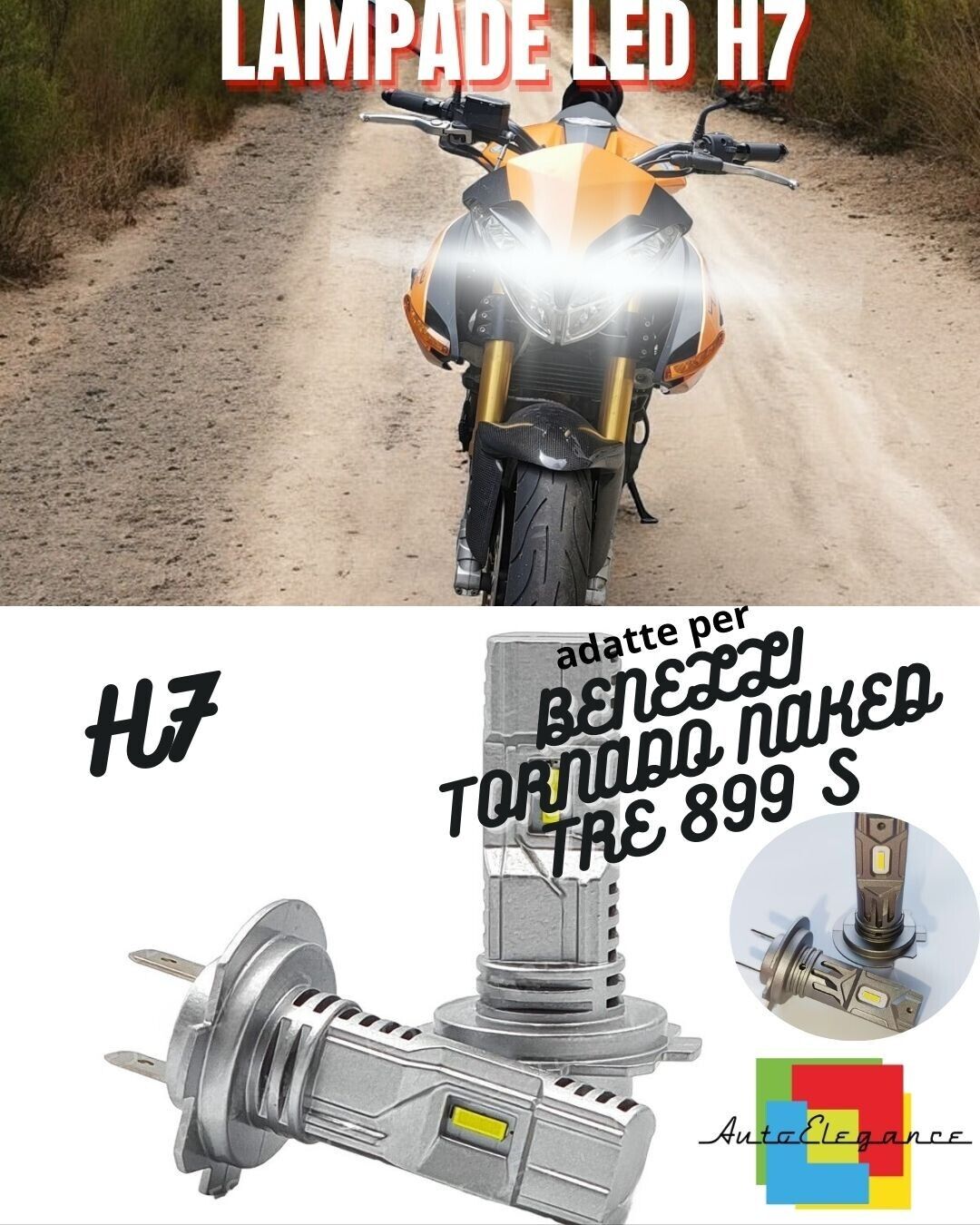 ??KIT LED H7 6000K BIANCO 6000 LUMEN BENELLI TORNADO NAKED TRE 899 S COMPATTE??
