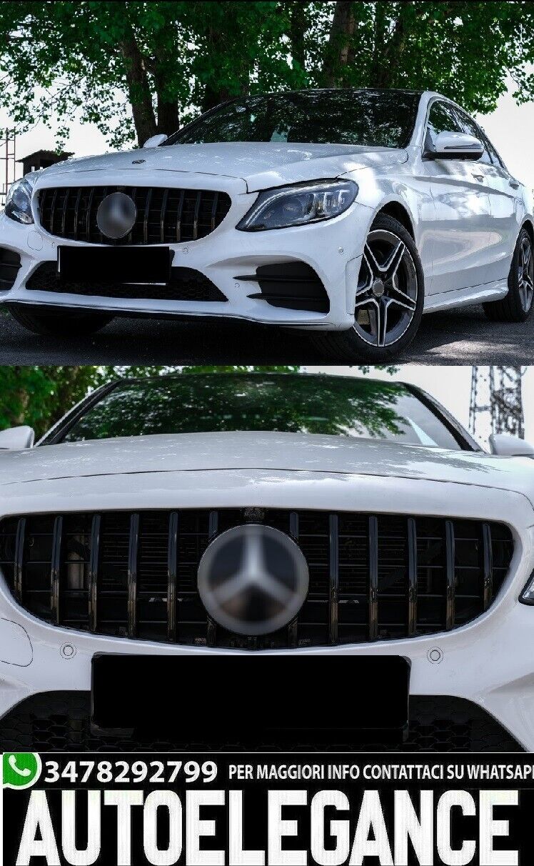 Gitter Vorne F&uuml;r Mercedes W205 2015-2018 Verkleidung Schwarz Poliert 03