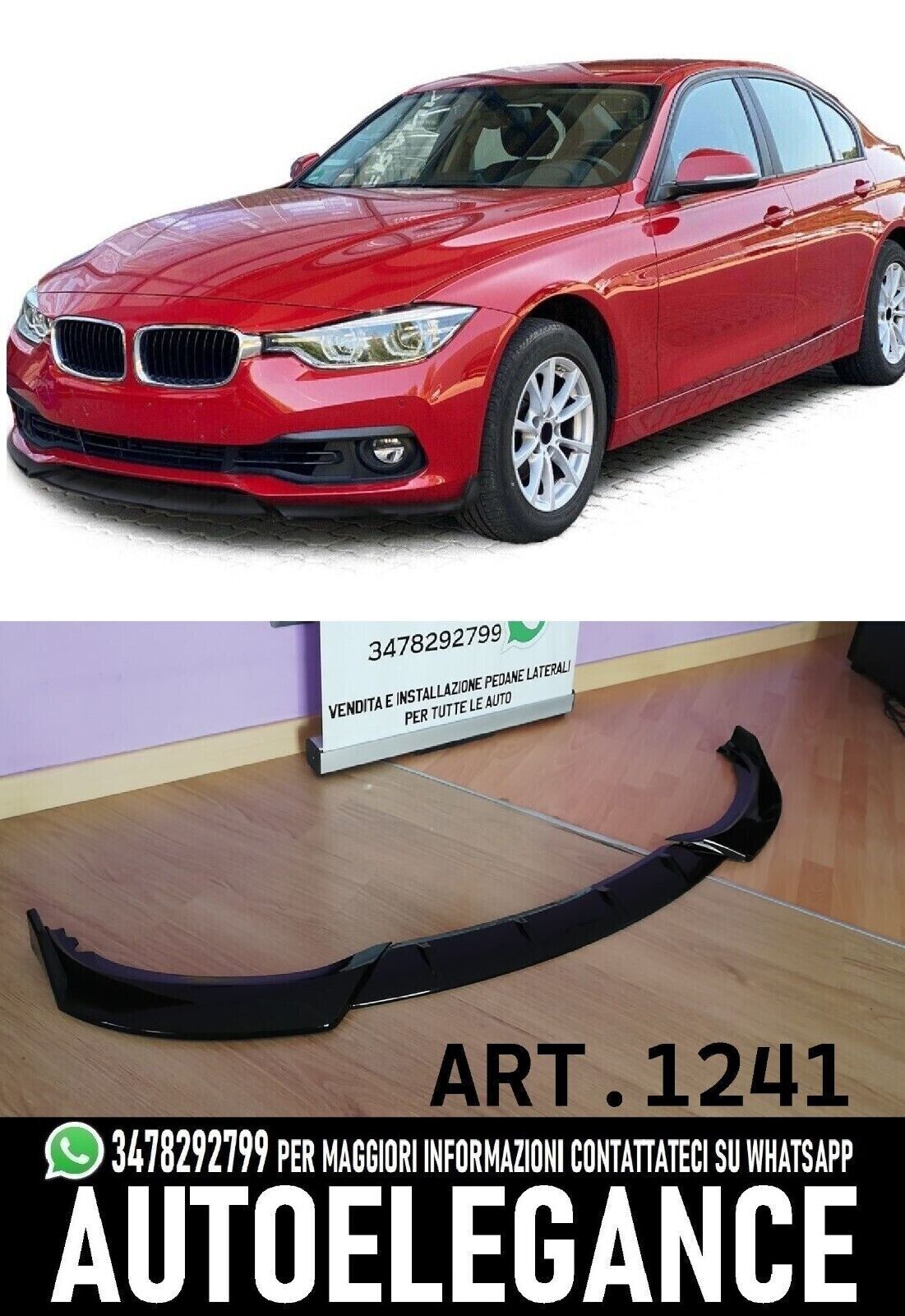 DIVISOR DE PARACHOQUES DE 3 PIEZAS PARA BMW SERIE 3 F30 F31 2015-2019 NEGRO BRIL