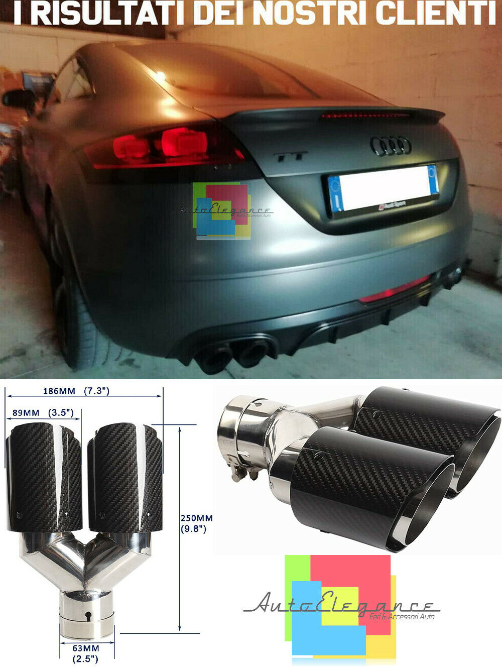 AUDI TT 8J 2006-2014 LOOK SPORTIVO STT COPPIA TERMINALI ACCIAIO INOX CARBON -VN