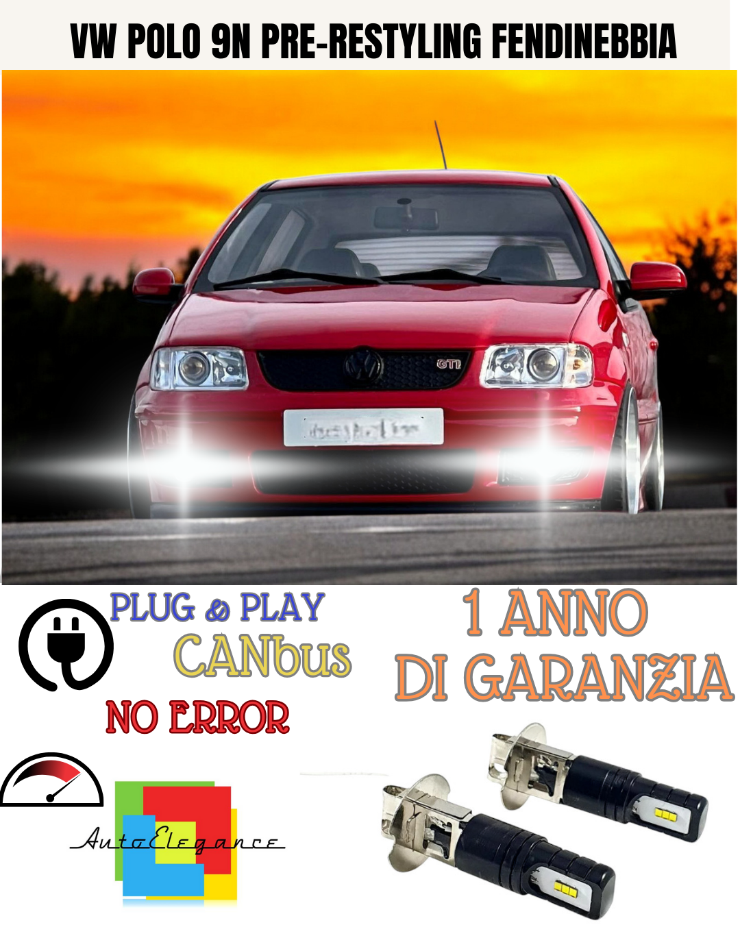 KIT LED H3 VW POLO 9N PRE-RESTYLING 6000K BIANCO FENDINEBBIA