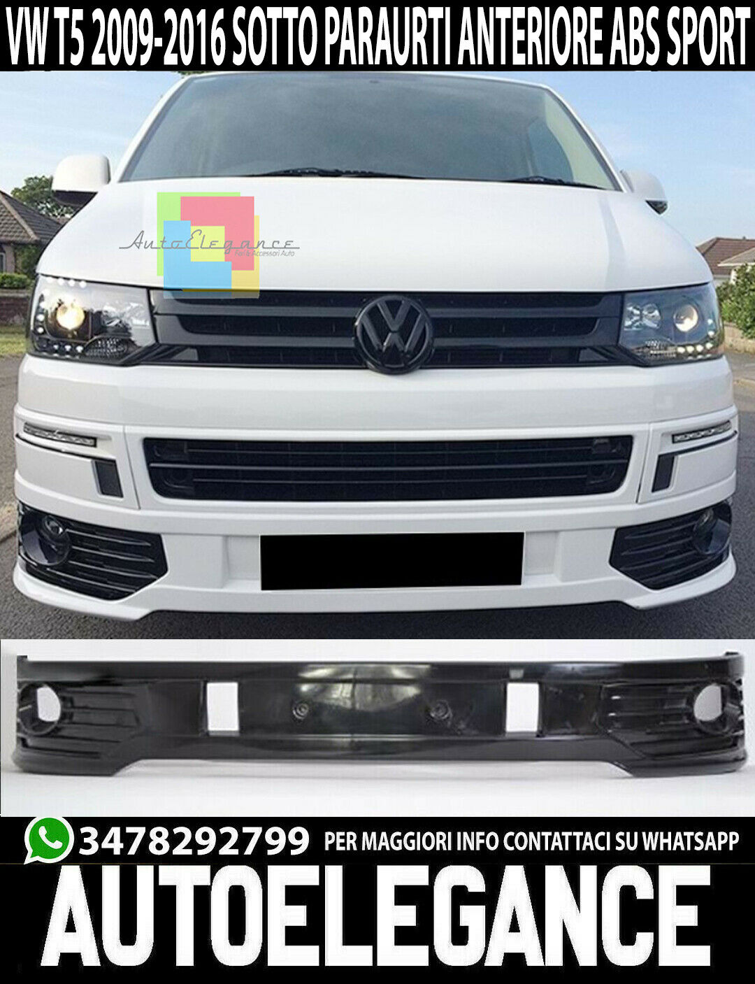 VW T5.1 2009-2015 Lift Transposter Spoiler Abajo Parachoques Delantero Sportline