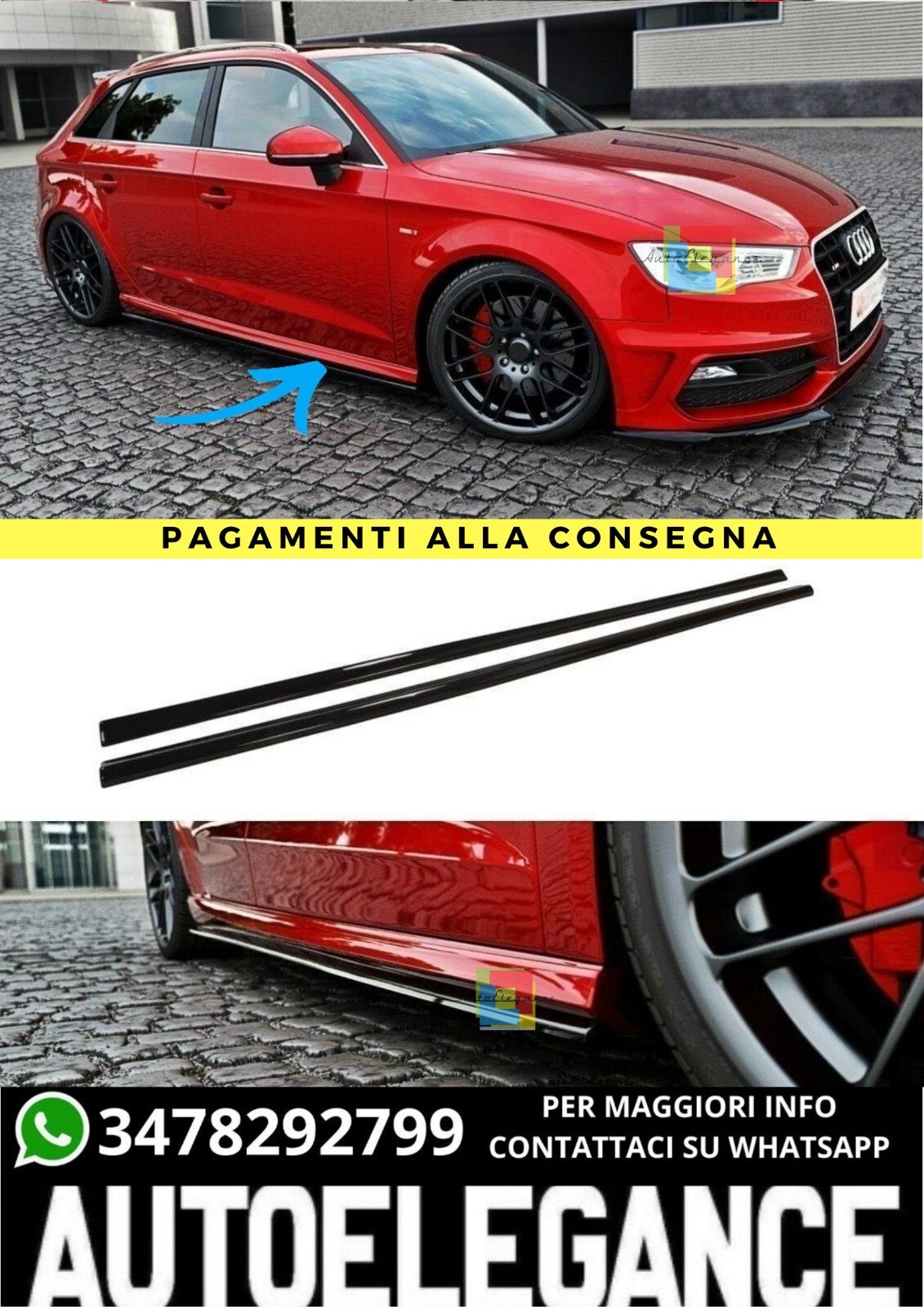 🔥 Minigonne Laterali Adatto Per Audi S3 / A3 S-Line 8V / 8V FL Sportback🔥