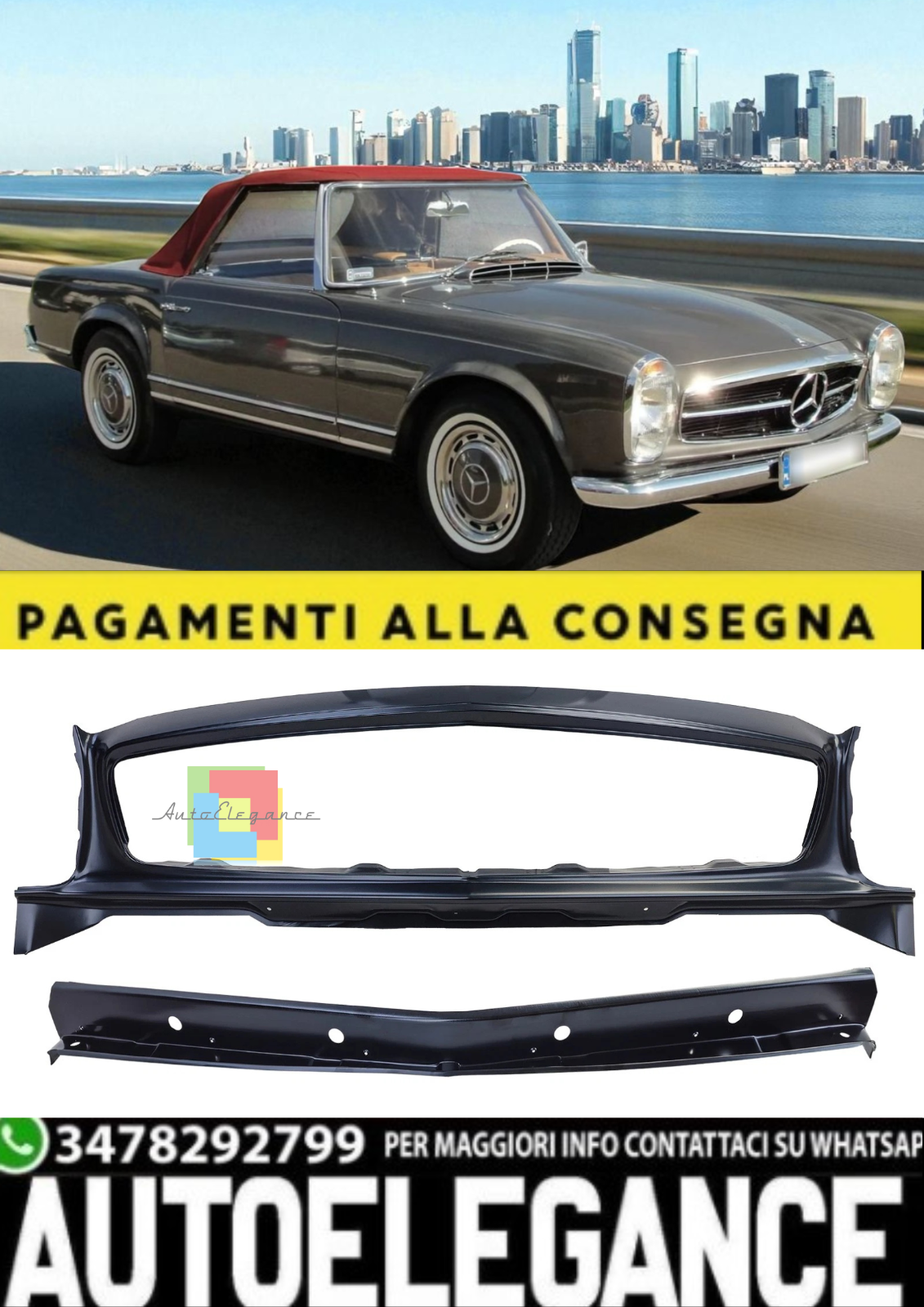 Panneau Avant Avec Montant Pour Grille De Radiateur Pour MERCEDES SL W113