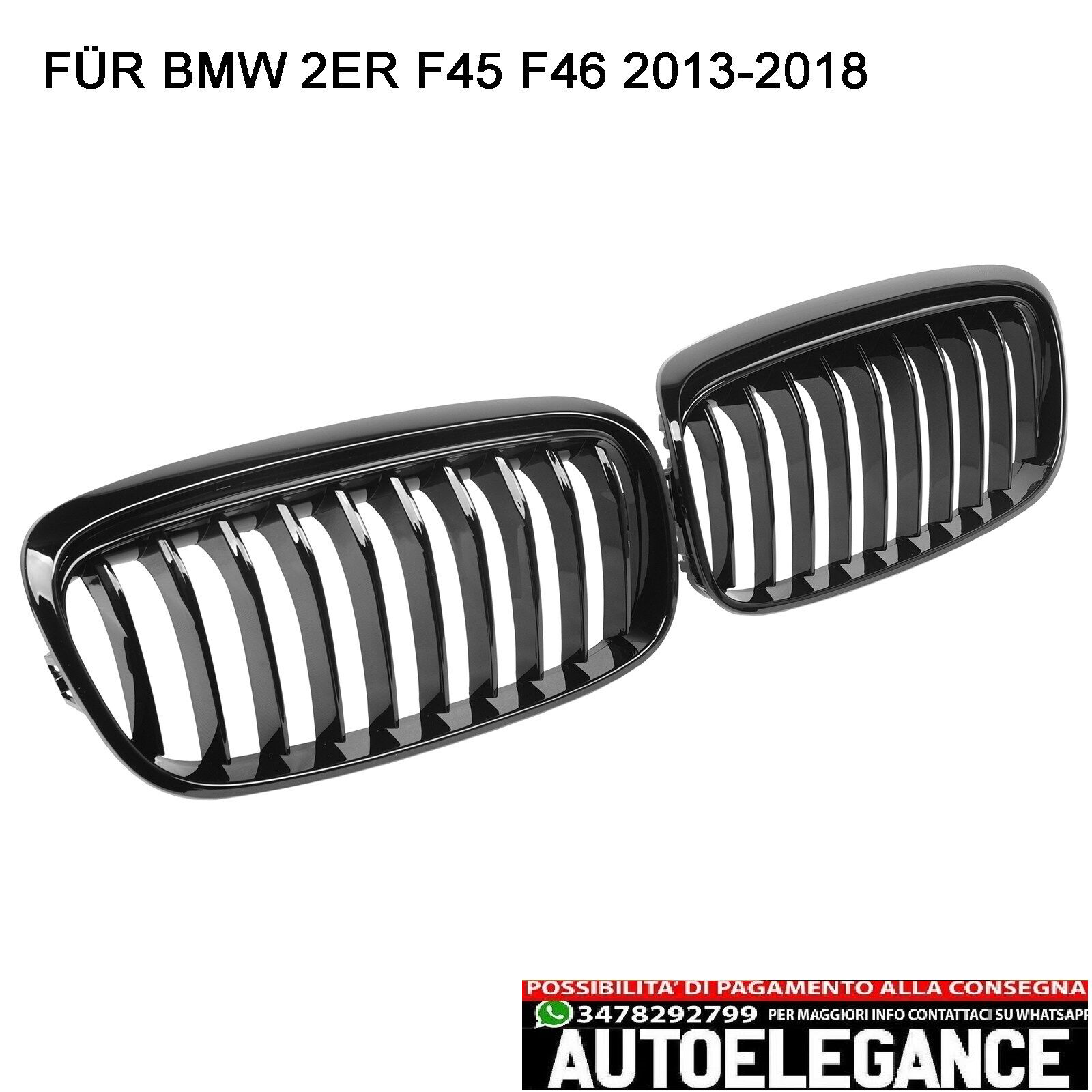 RADIATOR GRILLE KIDNEY SINGLE BAR GRILLE FOR BMW 2 SERIES F45 2013-2018 GLOSS BL